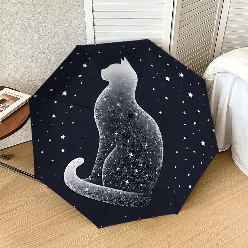 Starry Night Cat: A Unique Day Companion - Auto-Opening/Closing Umbrella, Outdoor Travel Accessory, Lightweight and Durable