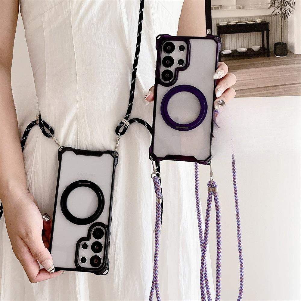 Back Bracket Mobile Phone Case Suitable for Samsung S25 Apple IPhone 16 Promax Crossbody Adjustable Lanyard To Prevent Falling