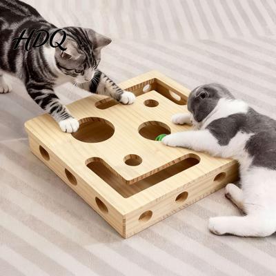 Interactive Cat Scratcher Nail File Box Wooden Enrichment Box Puzzle Toy Scratcher Wood Composite Toy Includes Sandpaper for Indoor Cats