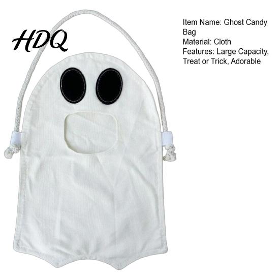 Decorative Holiday Tote Halloween Ghost Candy Bag for Kids Cute Fabric Treat or Trick Multipurpose Toy Storage with Handle Spooky Snack Goodie Bags