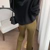 Casual Thick Knitted Women Pants Elastic High Waist Loose Female Wide Leg Pant Long Trousers Autumn Winter Striped Pantalon