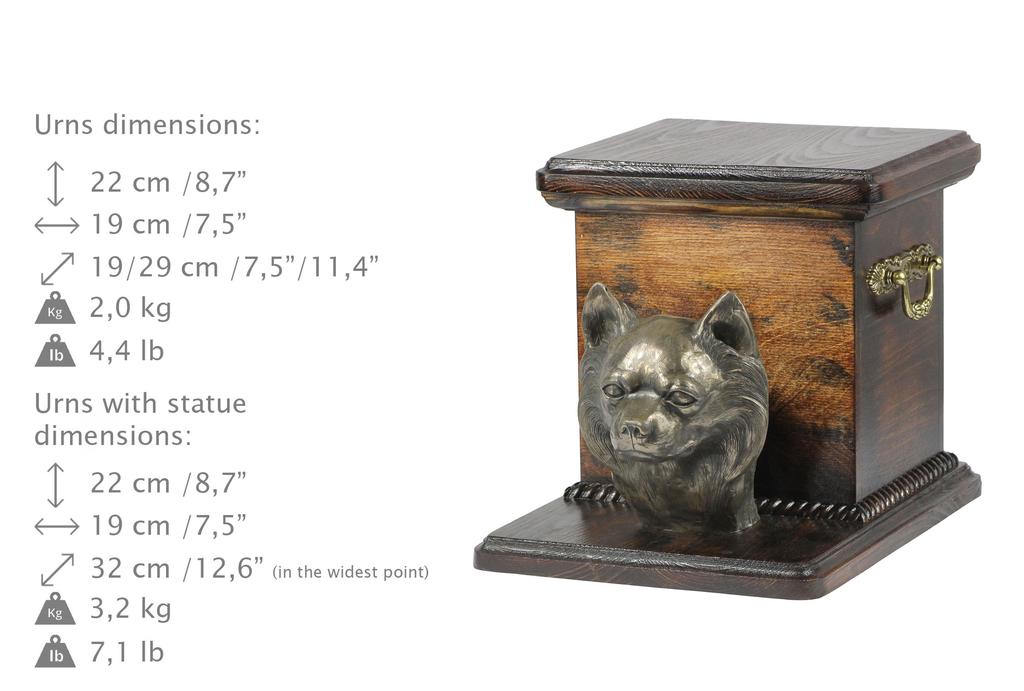 Chihuahua Long-haired - Urn for Dog Ashes with a Statuette, Elegant Urn for a Dog, Unique Urn with a Bust of a Dog by Art-Dog Brand