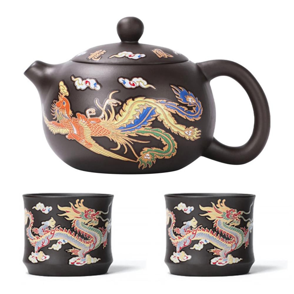 Hand-made Dragons Phoenixs Color-changing Purple Clay Teapot Anti-Scald Handle Tea Brewer Father's Day Gift Coffee Tea Tableware