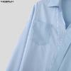 INCERUN Oversized Men Lapel Neck Long Sleeve Striped Patchwork Casual Shirts Tops 