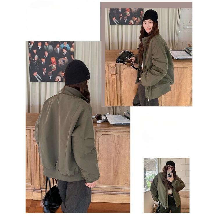 Retro Couple Pilot Bomber Jacket Women Winter Padded Baseball Coat High Street Vintage Cotton Jacket