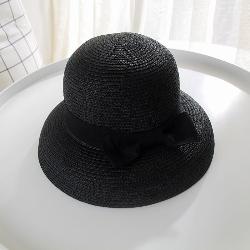 Women's Beach Vacation Straw Hat With Hepburn Big Bow Wide-brimmed Fisherman Bucket Hat For Spring Summer Travel Sunshade