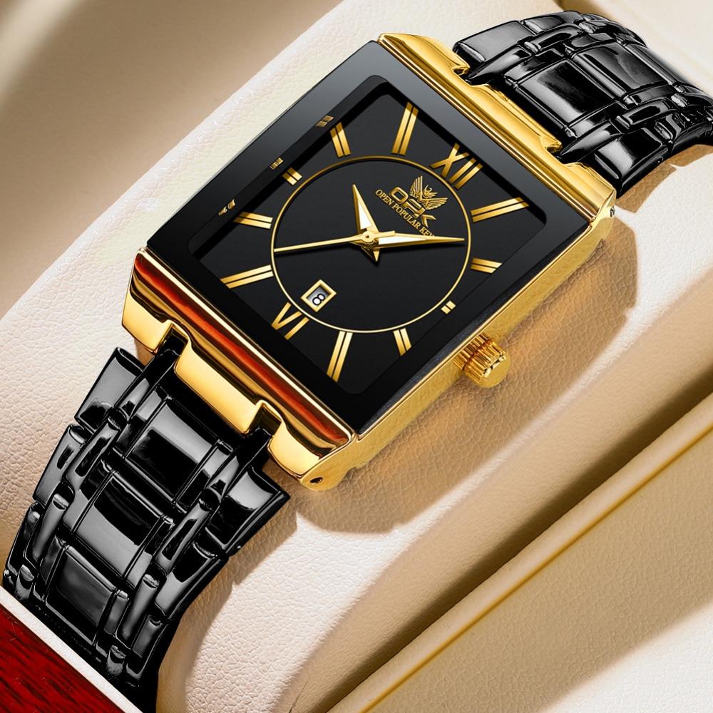 Square Men's Steel Strap Watch Business Calendar Quartz Waterproof Watch Watch