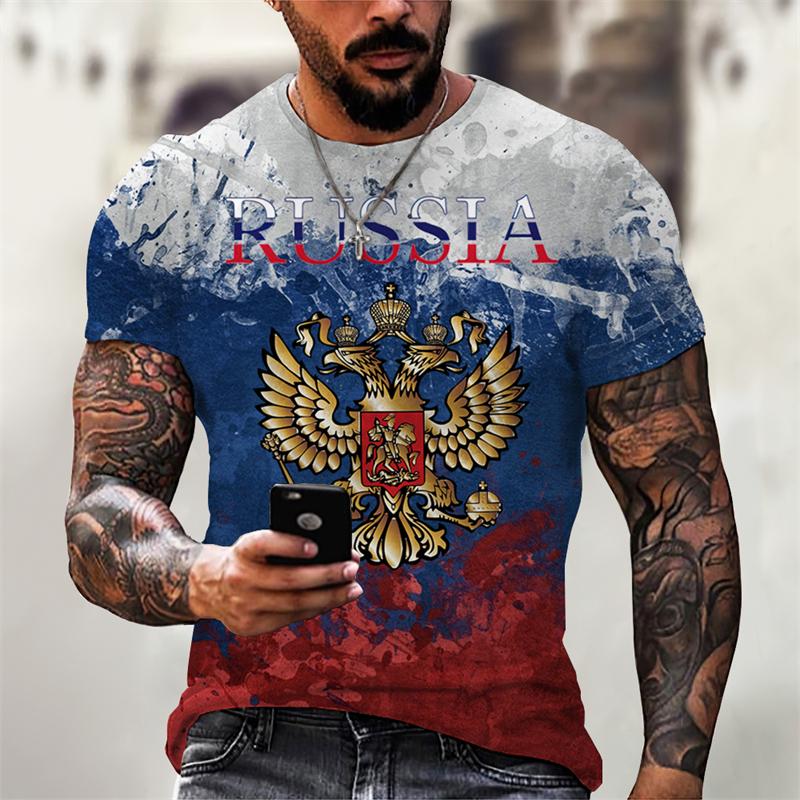 Pánská trička s národním znakem ruského medvěda, retro streetwear, 3D potisk, módní Harajuku hip hop top