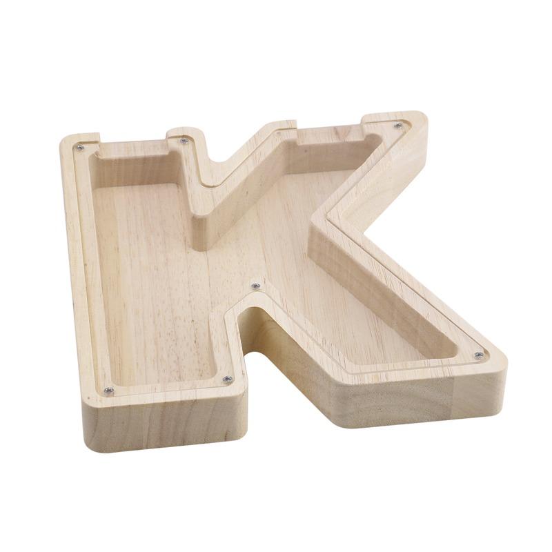 18cm Twenty-six Letter Piggy Bank Wooden Coin Money Saving Box Jar Coins Storage Box Desktop Ornament Home Decor Craft Xmas Gift