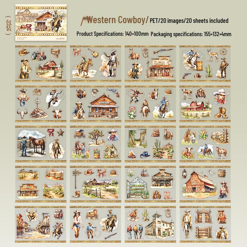 European Theatre Retro Sticker Book: 20 Pcs Journal Collage, 4 Styles - A Beautiful Day Theme.