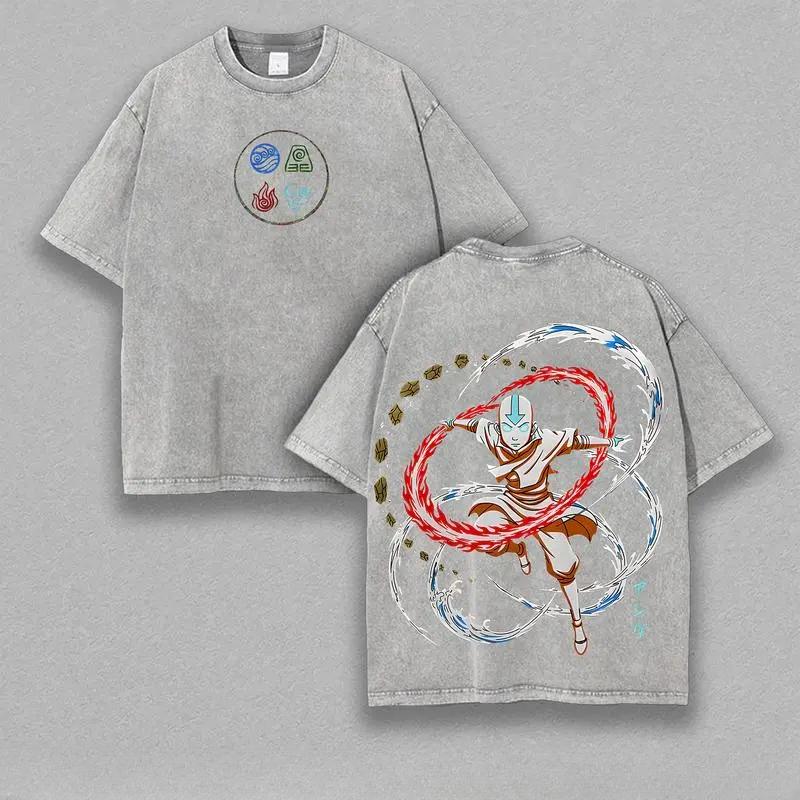Аниме Аватар: Легенда об Аанге Аанг Футболка Мужская Одежда Топы Винтажная Стиранный Хлопок Футболка Оверсайз Короткий Рукав С Графикой S