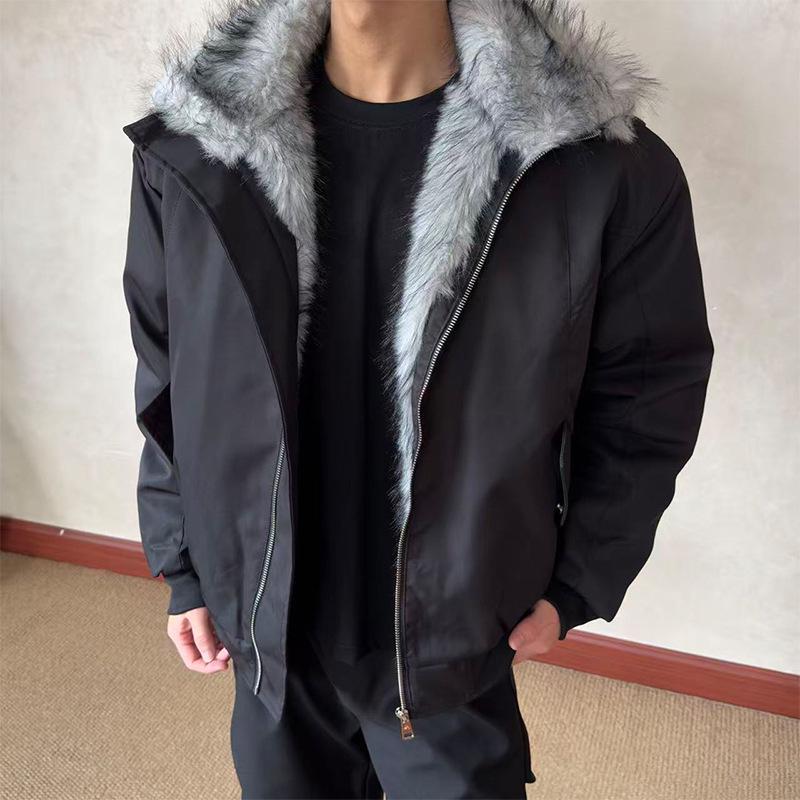 Amerikanischer Wolfskönig gesteppte Baumwolljacke mit Pelzkragen - Winterkollektion 2025