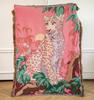 Pink High-End Jungle Leopard Print Fall Office Shawl Nap Blanket with Tassels; Oil-Painting-Inspired Throw Tapestry Cobijas