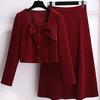 Red Corduroy Jacket Mini Skirt Women's Fashionable Two Piece Set Autumn Season Elegant and Stylish Clothing