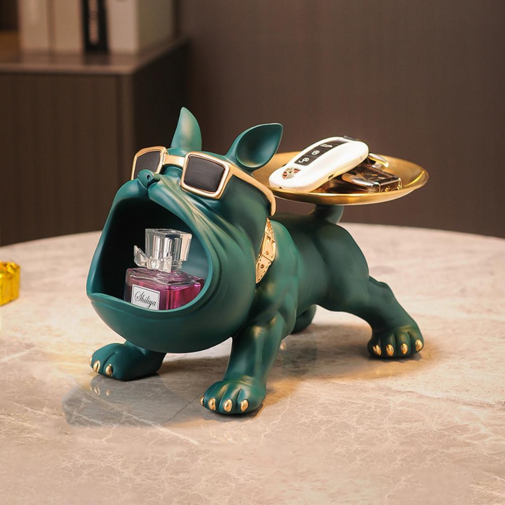 Nordic Decor Sculpture Dog Big Mouth French Bulldog Butler with Metal Tray Table Decoration Statue for Live Room Dog Bulter