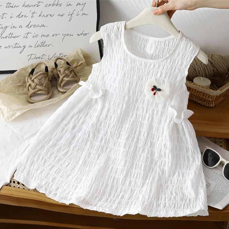 Little Girls Sleeveless Solid Princess Summer A Line Casual Dress