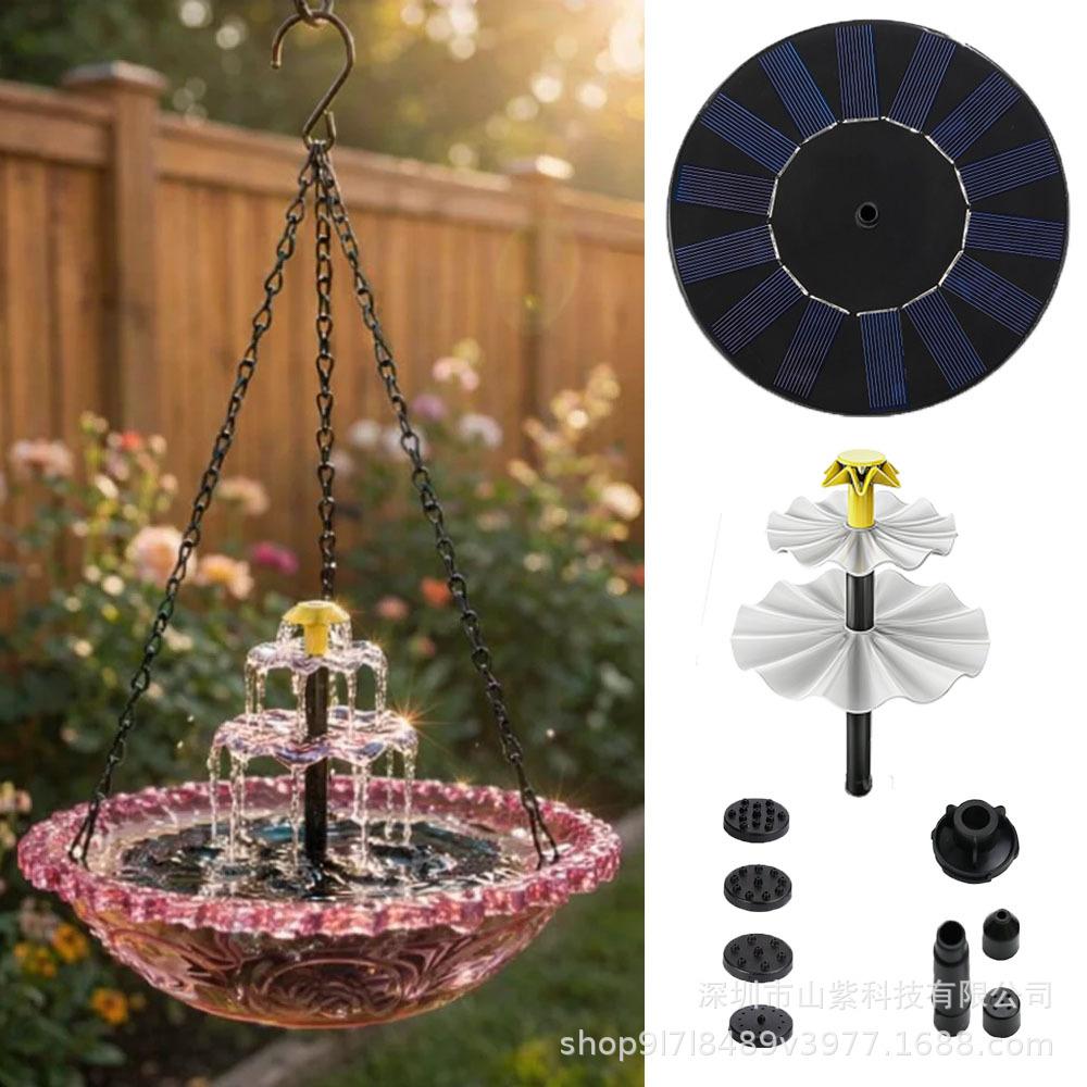 Solar Cascade Hanging Bird Bath Fountain for Bird Feeding and Bathing, Outdoor Garden Hummingbird Feeder Tray