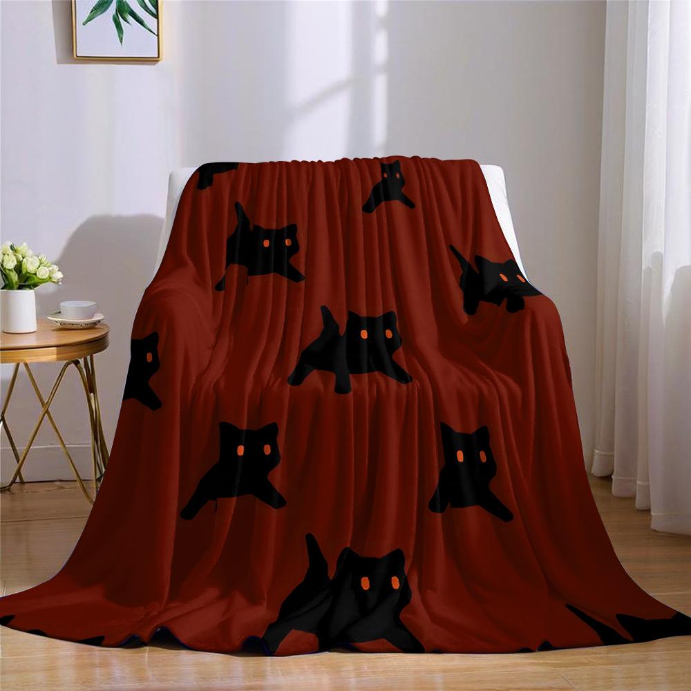 Crimson Black Cats Flannel Blanket Warm Soft Halloween Christmas Couch Warm Cozy Decorative Decor Gift for All Season