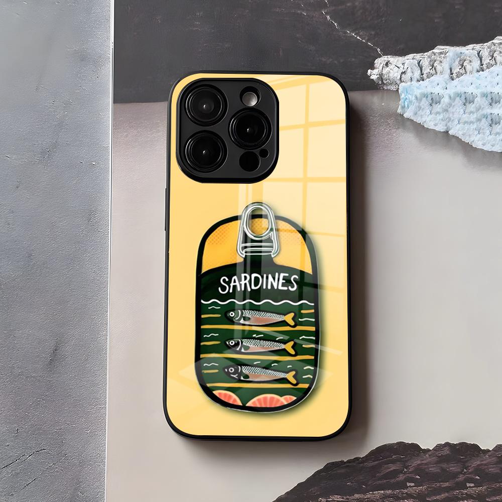 

Sardine Can Maple Phone Case For IPhone 17 Air 16 E Pro Max 15 14 13 Mini 12 Pro 11 Max Plus Black Glass Cover iPhone 13