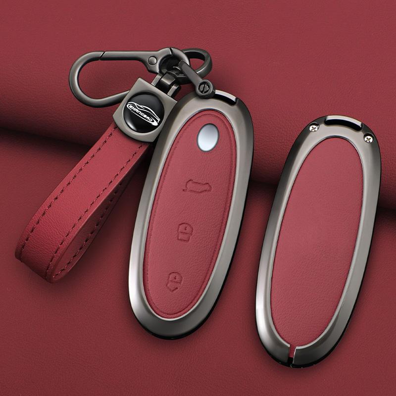 Zinc Alloy + Leather Car Key Case Cover Shell For Dongfeng Nammi 01New Engery High Level Keychain Protective Accessories