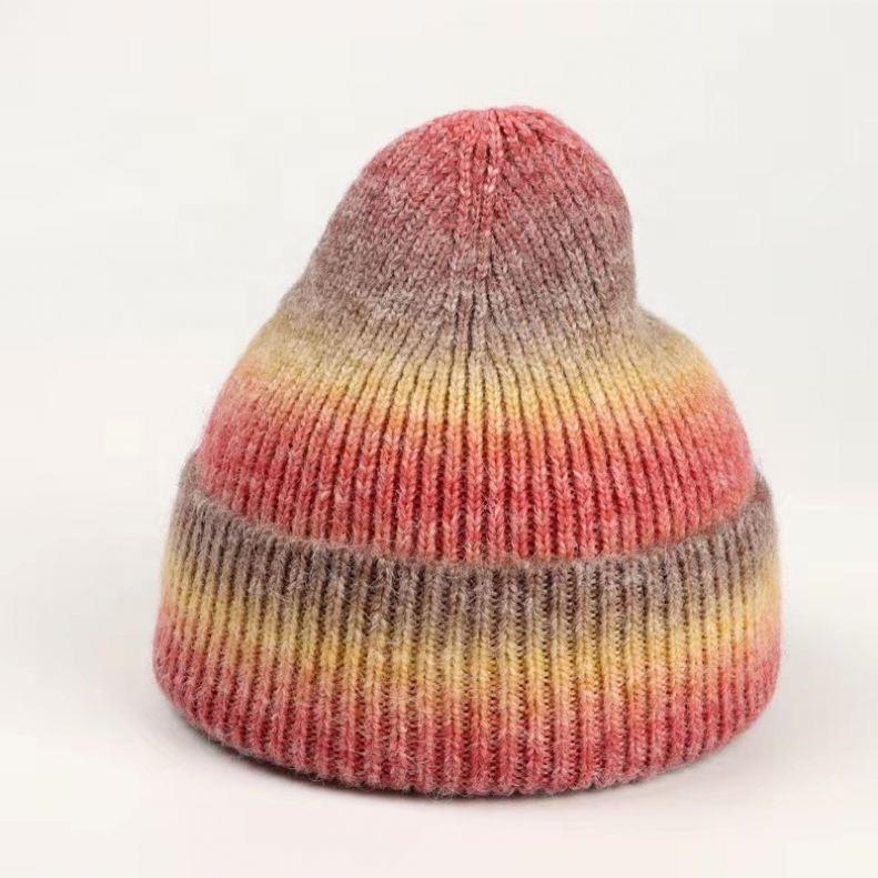 High Quality Unisex Tie-Dye Gradient Knitted Beanie Hat New Rainbow Thick Striped Winter Hat