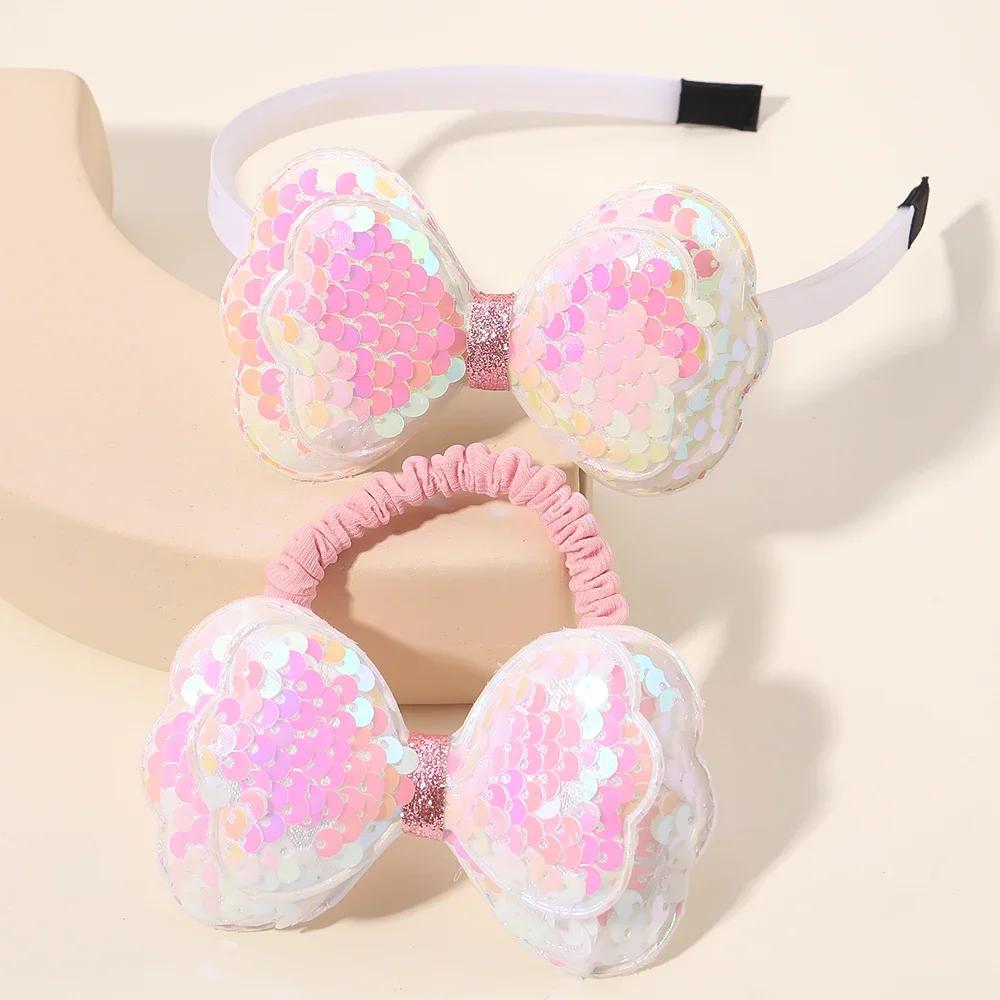 2/3 Pcs Baby Sequins Butterfly Flower Hairbands for Girls Hair Ties Set Clips Bows Headband Kids Headwear Gifts Hair Accessories