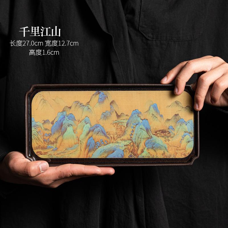 Chinese Landscape Rectangle Tea Tray Cake Rack Coffee Storage Board Teapot Base Dishes for Serving Chinese Tea Set Accessories