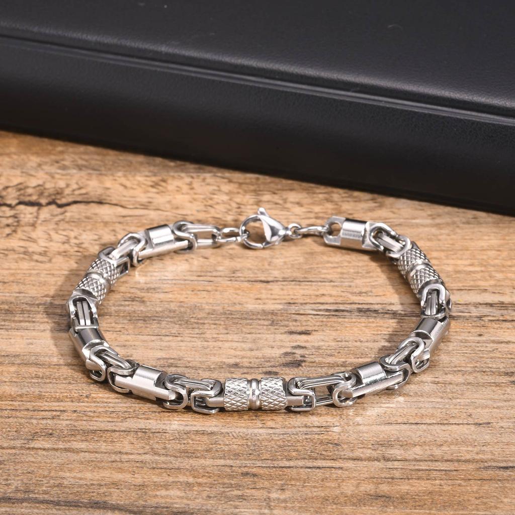 Vnox 6mm Cool Byzantine Bracelets for Men Boys, Black Silver Color Stainless Steel Link Chain Wristband,Punk Rock Hiphop Jewelry