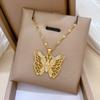 Heavy Industry Empty Butterfly Micro-Inlaid Real Gold Necklace Female Transfer Bead Collarbone Chain With Jewelry