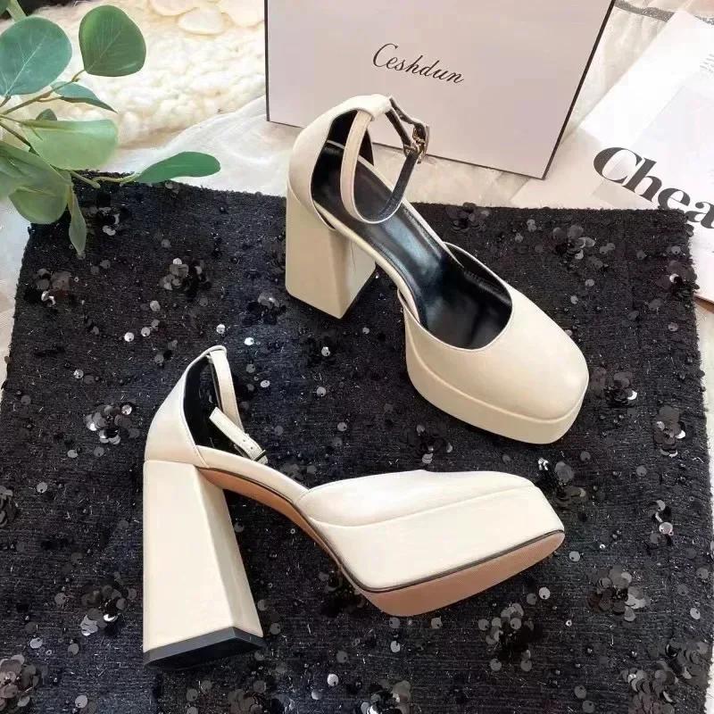 Elegant High Heels Shoes Female 2025 Sexy Ankle Straps Black White Women's Heeled Platform Party Shoe Dress Pumps Ladies