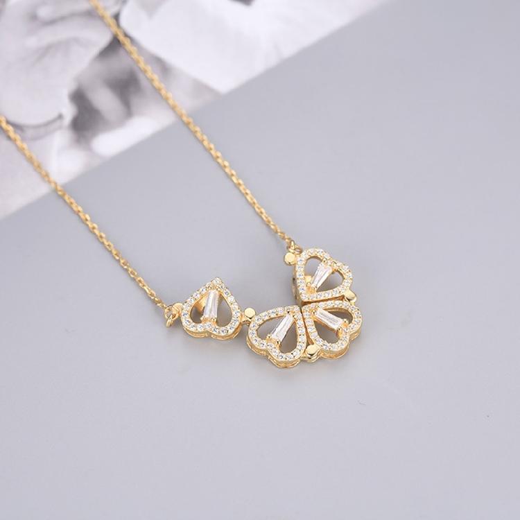 Love Necklace Hearts Lucky Four Leaf Clover Necklace Clavicle Pendant for Grils