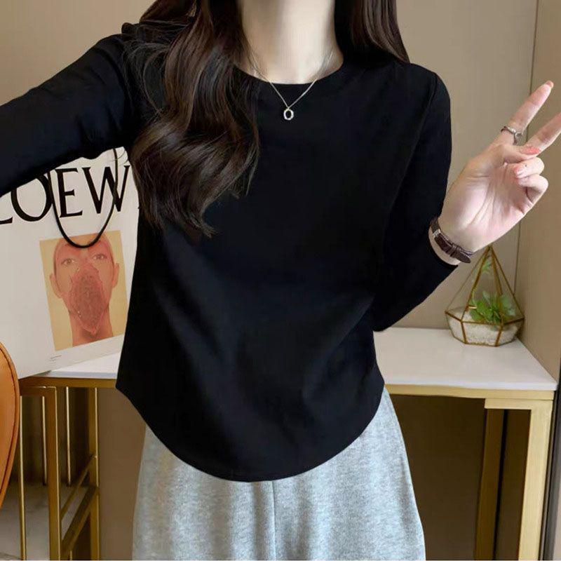 Women's Pure White Long-Sleeve Petite Top with Irregular Design - Versatile Short Style for Autumn and Winter