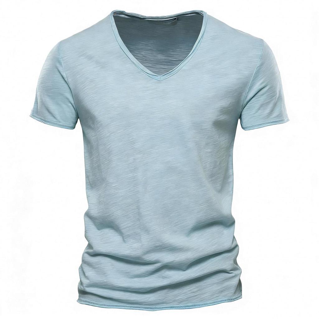 Sommer Herren Uni Bambus Baumwolle V-Ausschnitt T-Shirt - Heißverkaufender Europäischer & Amerikanischer Stil