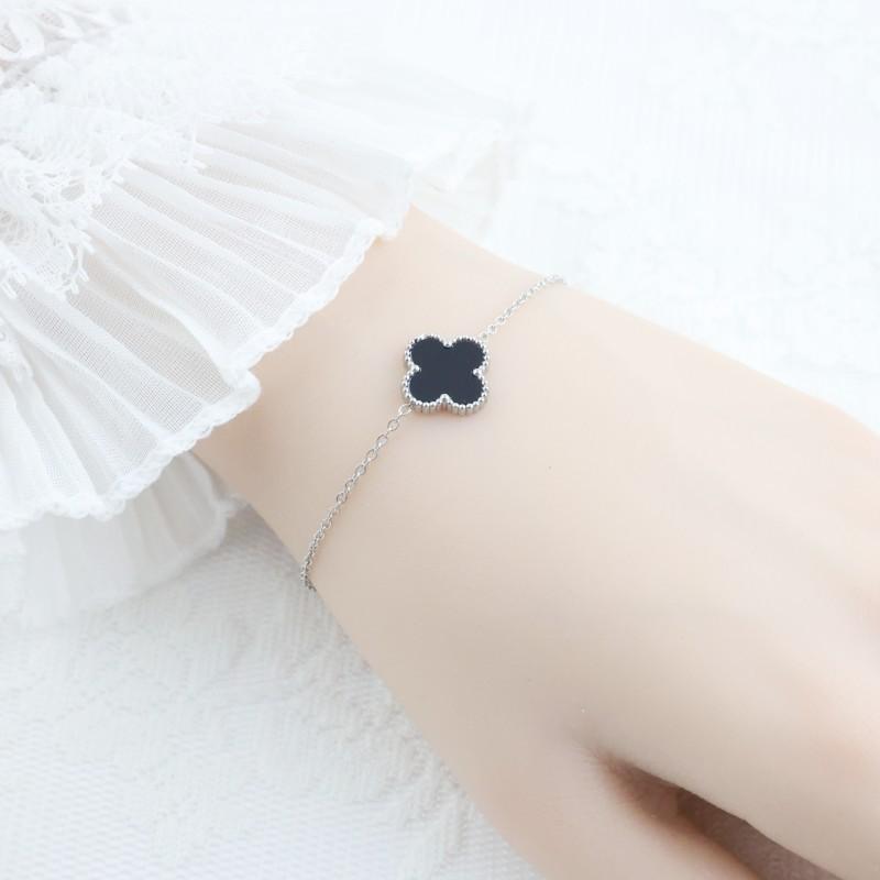 This stylish titanium steel four-leaf clover bracelet is a never-fading elegant bracelet for women