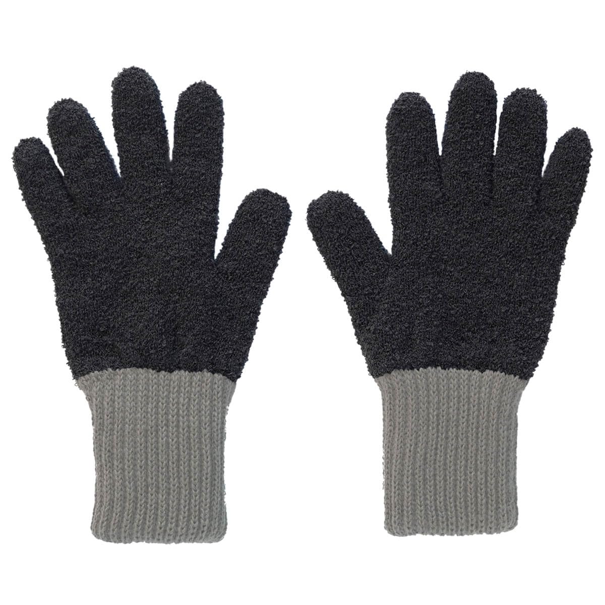 

[Kinuyo] 100% Silk Lining Gloves Wool Blend Fluffy Gloves Double-Knit Cold Protection Jet Black