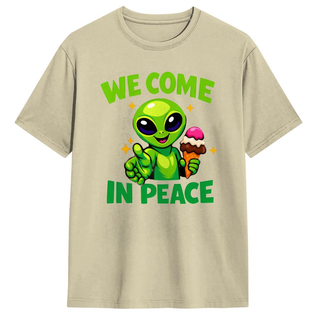 Unisexs TShirts UFO We Come in Space Alien Novelty Cotton Tee Shirt Short Sleeve T Shirts Crew Neck Clothes Original
