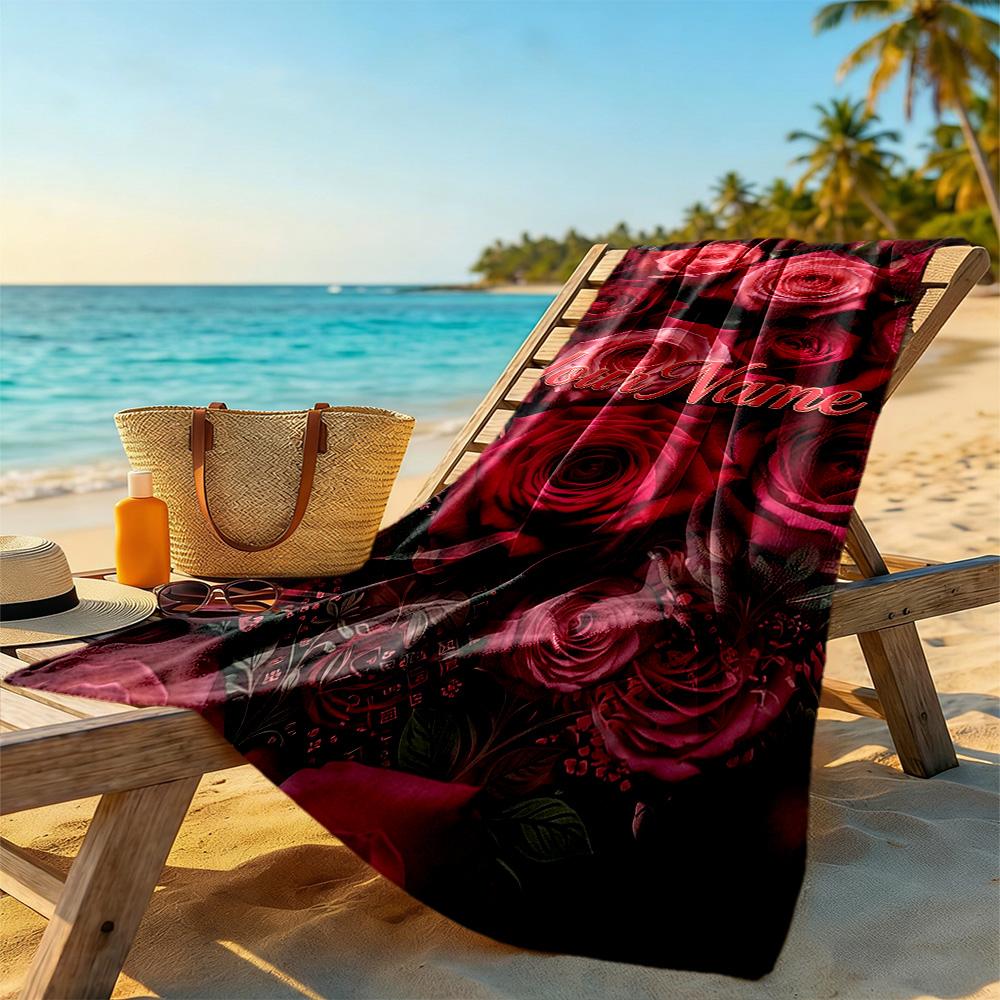 Rose Customized Name Beach Towel Super Soft & Absorbent For Beach Bathroom Outdoor Swimming Pool Camping Picnic Yoga Diving Vacation Accessories