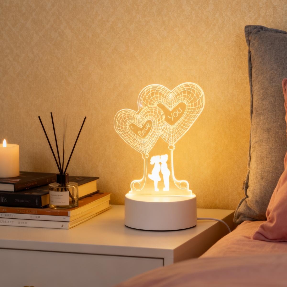 

USBpowered 3D heart-shaped couple night light holiday birthday gift bedroom bedside decoration night light home novelty lighting WHITE
