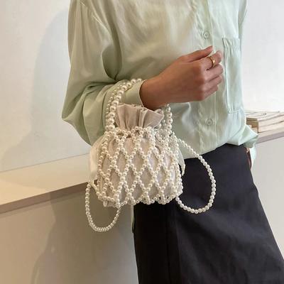 Damen Perlentasche, kleine Mini-Tragetasche, gewebte Umhängetasche, Handtasche für Frauen, Münzgeldbörse, Geldbörse, Handtasche, Damen-Schultertasche