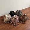 Black Bag For Women Fashion Pleated Strape Design Shoulder Bag Trend Drawstring Bucket Crossbody Bag Lady Pu Leather Bag Brand