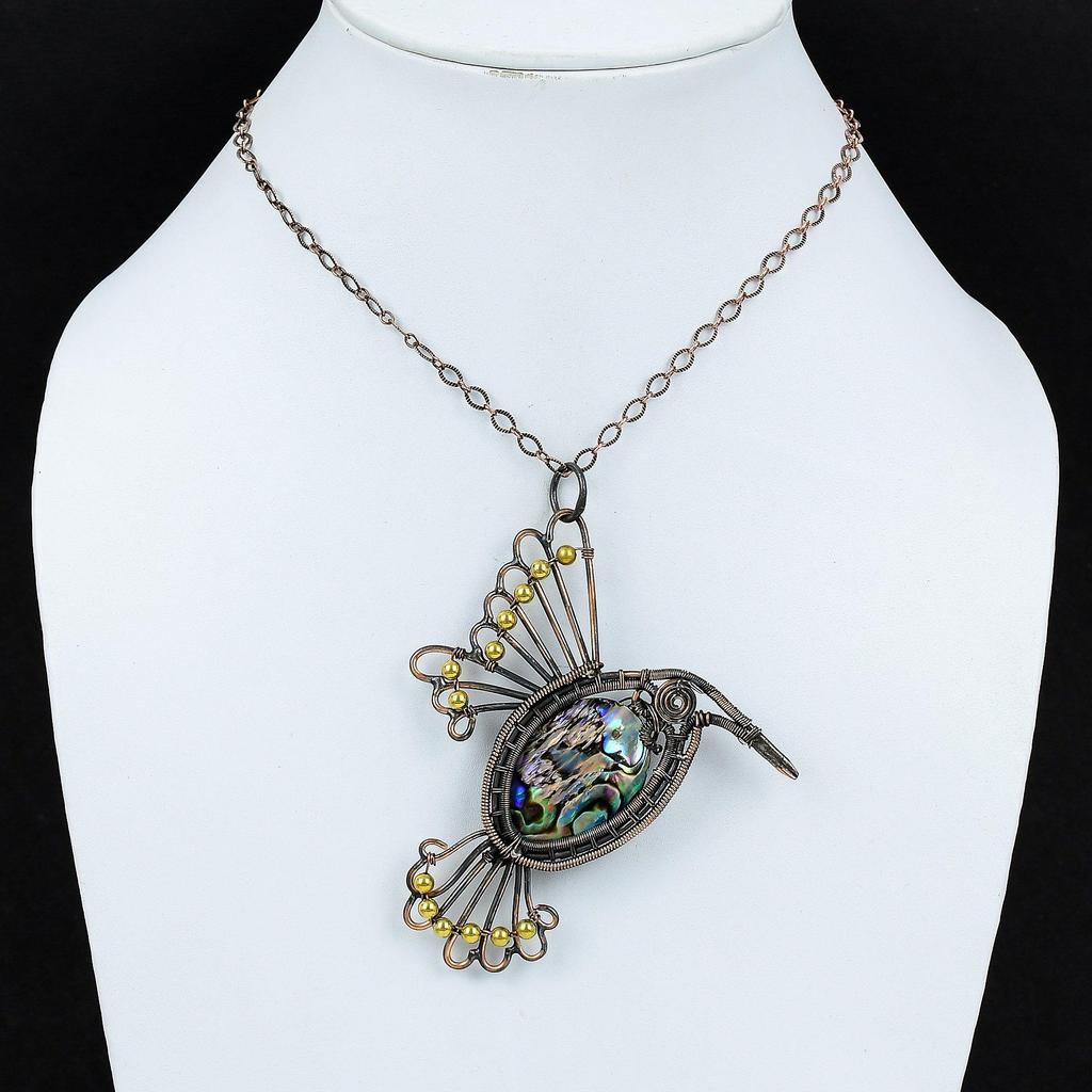 Abalone Shell Pendant Copper Wire Wrapped Pendant Handmade Jewelry Beautiful Gemstone Pendant Copper Wire Jewelry Bird Pendant Gift For Mom