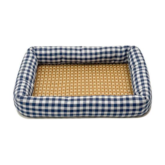 Summer Pet Cooling Bed Woven Cooling Mat Cat Bed Breathable Cooling Dog Bed with Raised Edges Anti-Slip Bottom for Small Dogs Cats M темно-синий