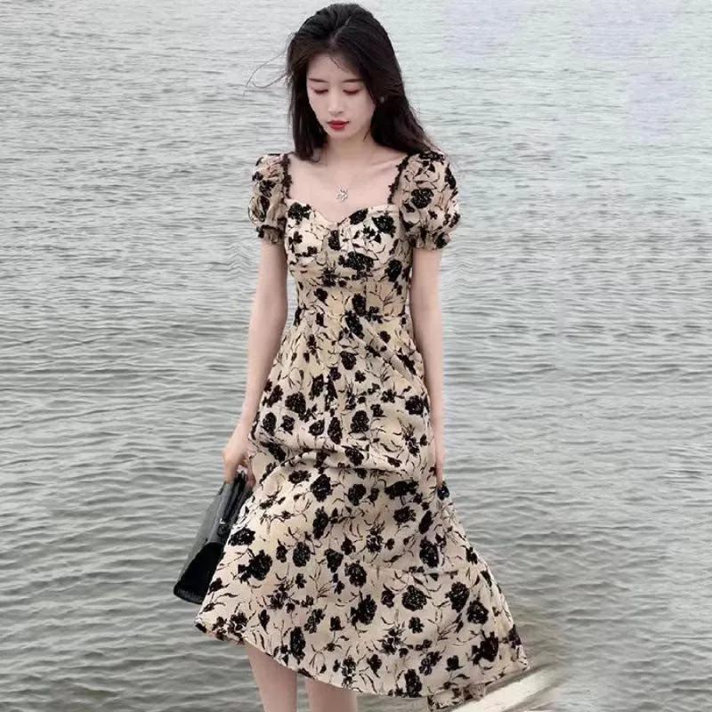 Hepburn Style Elegant High-Waisted Floral Tea Dress L изображения