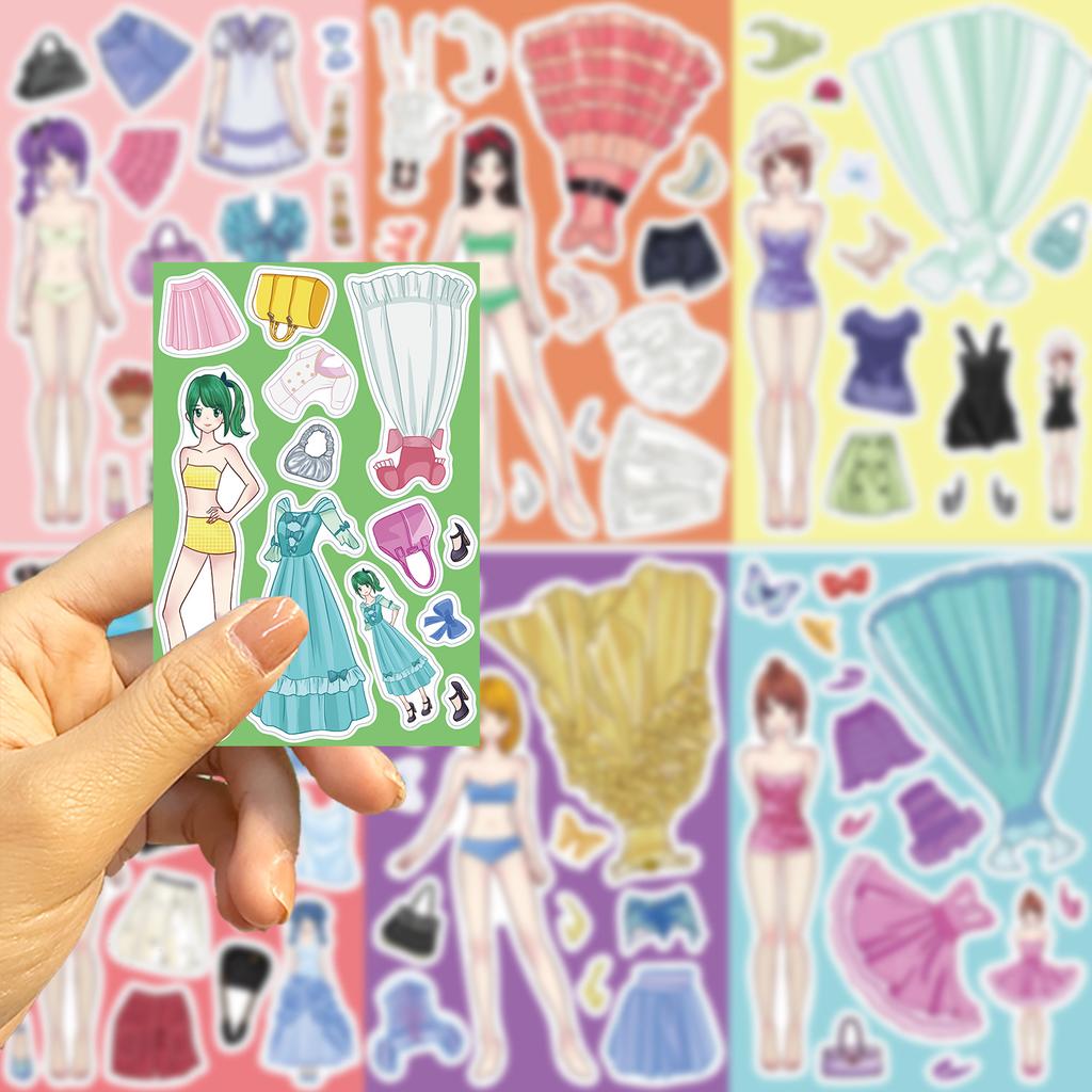 8Sheets Princess Costume Assembly Puzzle Stickers Cartoon Series DIY Decals for Phone Laptop Luggage Skateboard Fun Gift