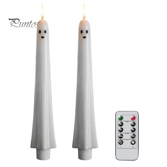 Spooky Home Decoration for Halloween Ghost Flameless Taper Candles, Battery Operated Flickering Candle Light with Indoor Table Centerpieces