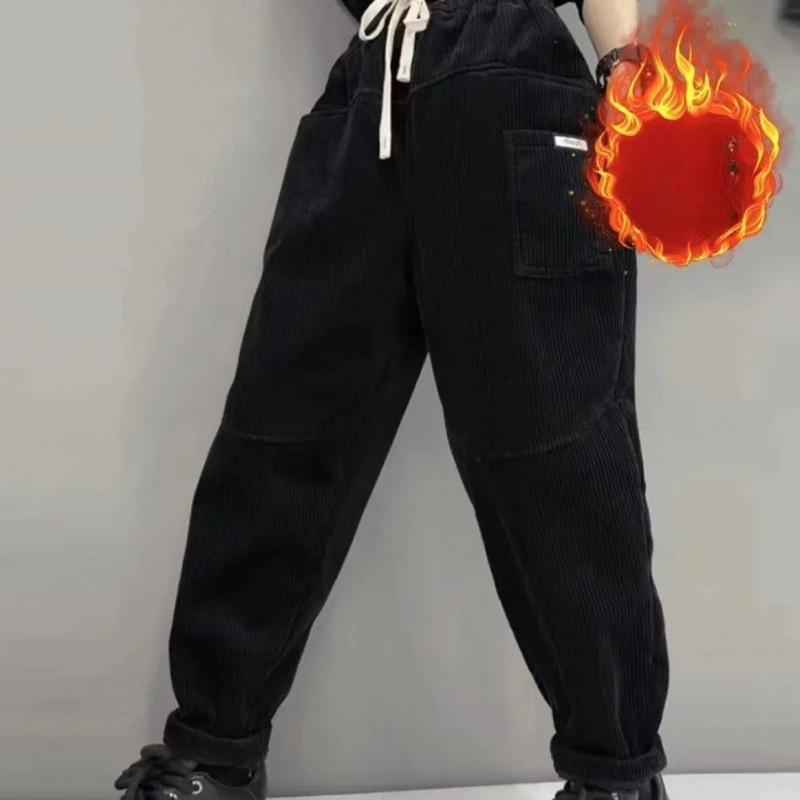 Winter Corduroy Thickened Harem Pants, Fashionable Long Pants with Elastic Waist and Loose Waist, Versatile