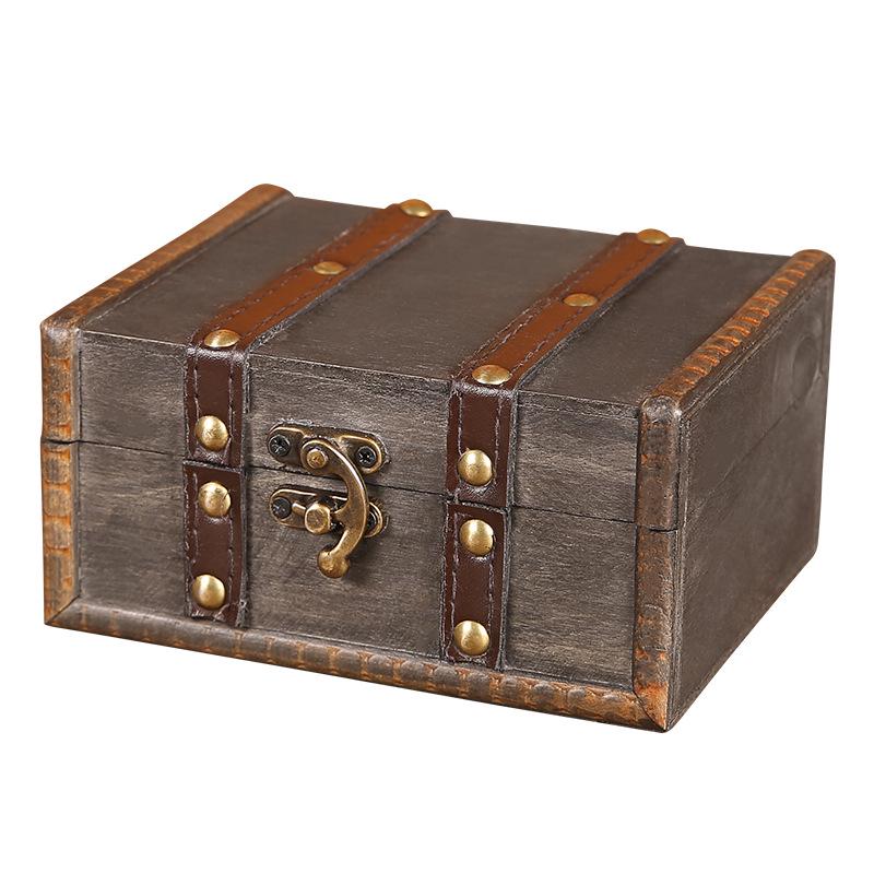 Vintage Gray Distressed Wooden Box with Combination Lock for Jewelry and Document Storage