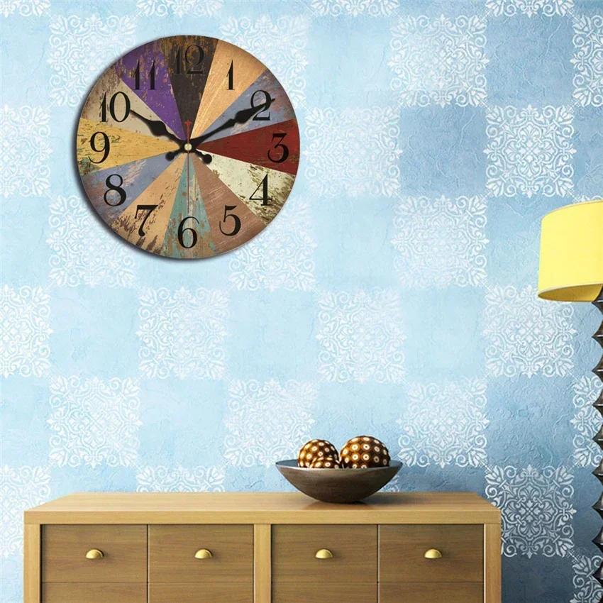 Vintage Large Abstract Design Clock Silent Cafe Kitchen Wall Clocks Watches Home Decor Art Shabby Chic Wall Clocks Klok D6Q7W5
