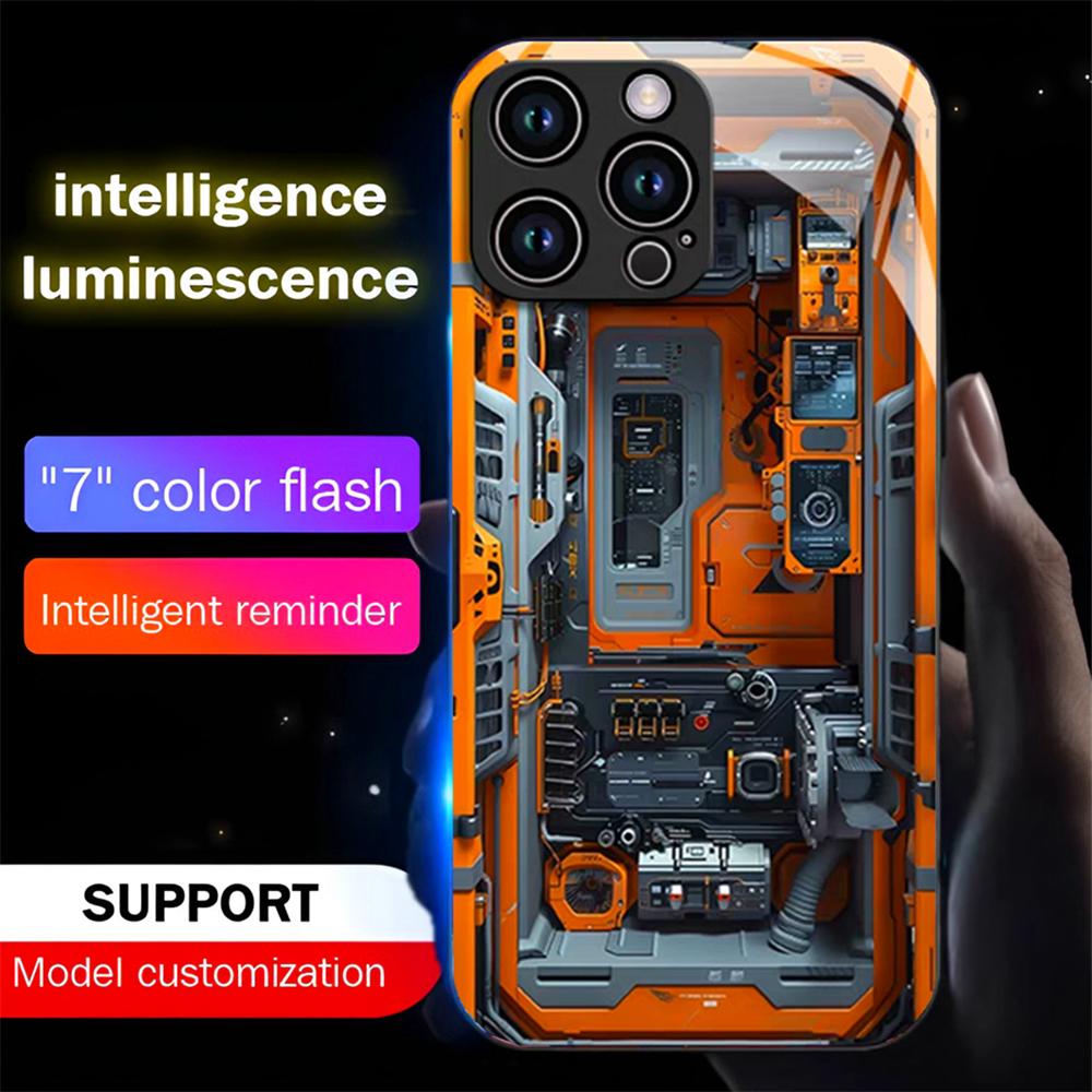 Orange Circuit Board Smart LED Glowing Case – Glass Phone Cover for IPhone Samsung