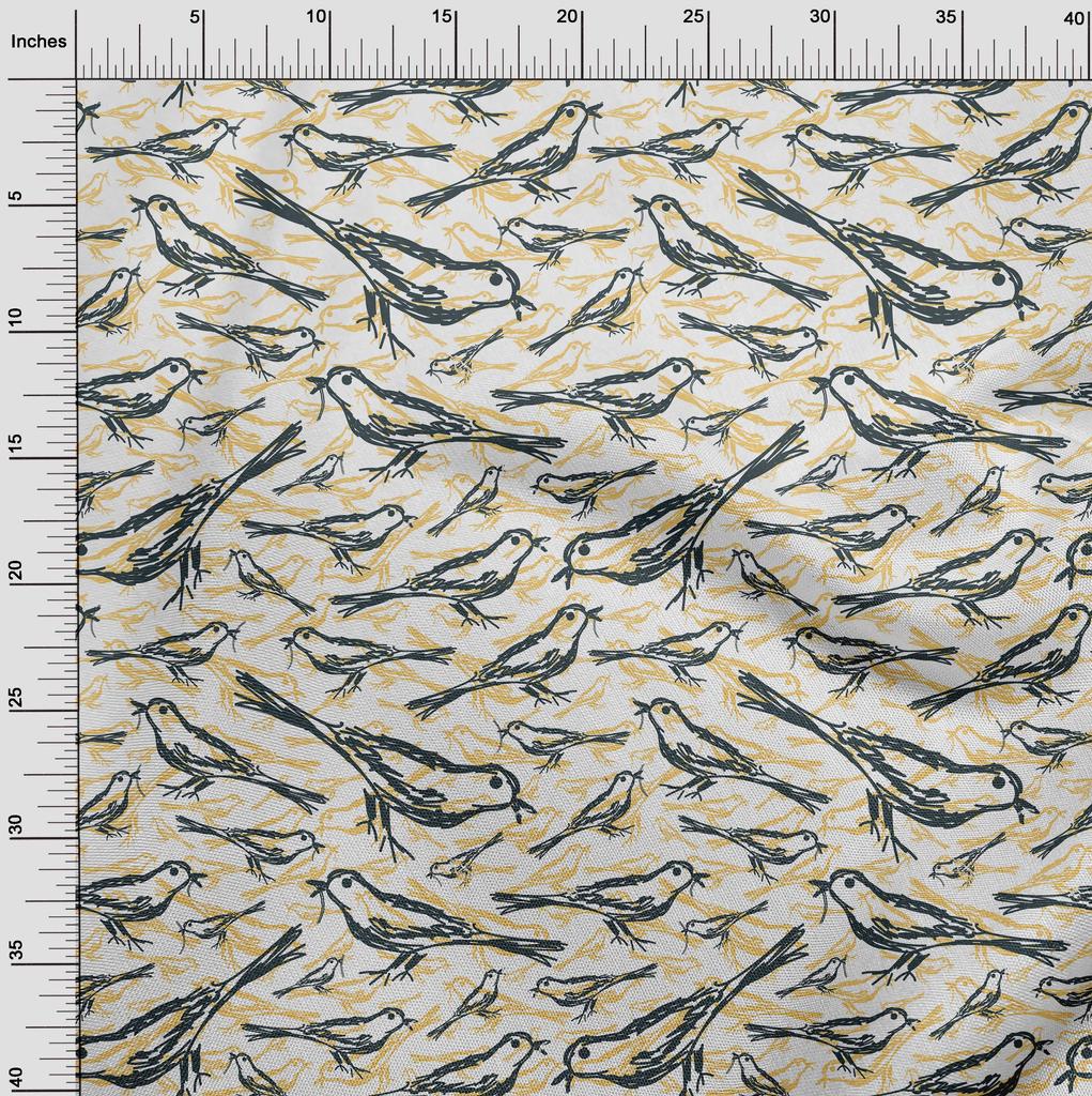 oneOone Cotton Flex Dark Dusty Blue Fabric Bird Diy Clothing Quilting Fabric Print Fabric By Yard 40 Inch